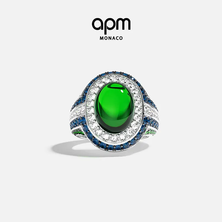 APM Monaco 个性绿色戒指生日礼物小众高级感设计银饰ins小饰品