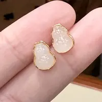 【铭舍】天然和田玉白玉葫芦S925银镶嵌雕刻葫芦耳钉时尚珠宝-9.22