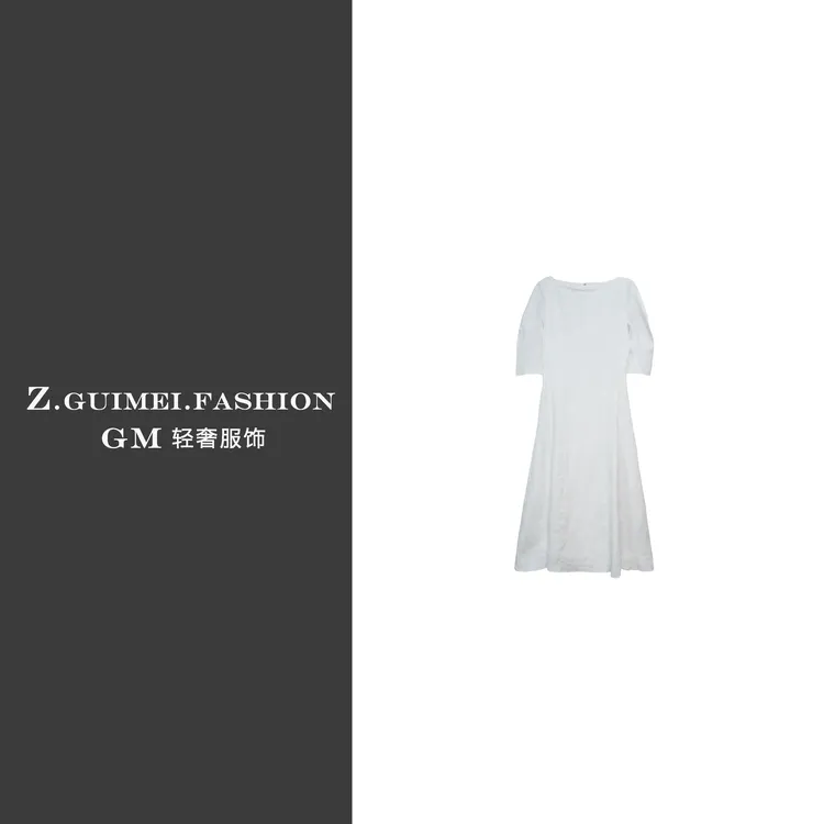 【肆姐高定】时尚一字肩半袖亚麻连衣裙X2724