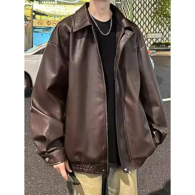 PU皮外套男款春秋季上衣服男生棒球服美式潮牌休闲男装中学生夹克