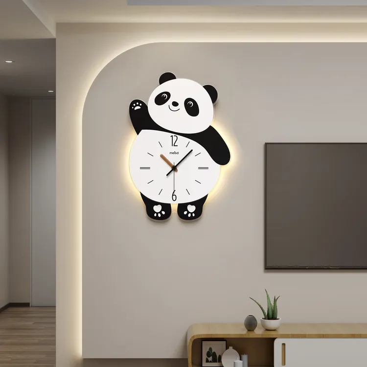 美世达熊猫挂钟钟表挂墙网红客厅现代简约高档表挂墙上网红款