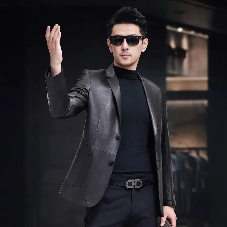 2025秋冬季新款真皮皮衣男外套修身休闲西服绵羊皮西装薄款夹克
