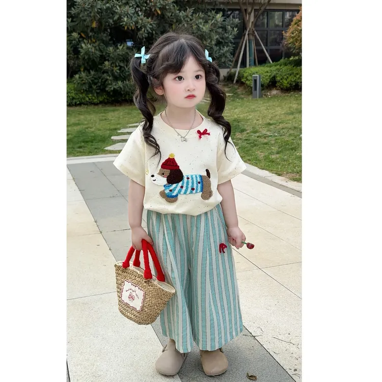 女童夏装套装2025新款洋气时髦童装宝宝短袖上衣夏季薄款儿童衣服