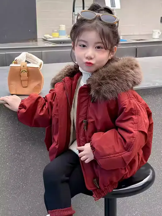 女童男童冬装外套新款女宝宝连帽上衣女孩冬季加绒加厚儿童派克服