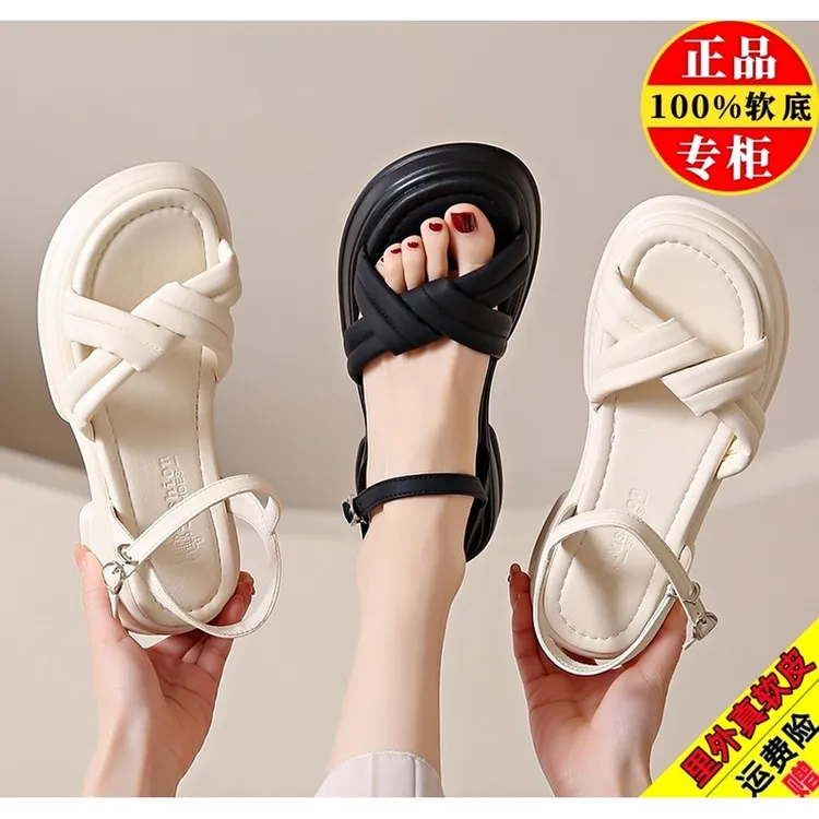 红青蜓夏季新款女凉鞋外穿厚底增高软底时尚休闲真皮沙滩鞋女