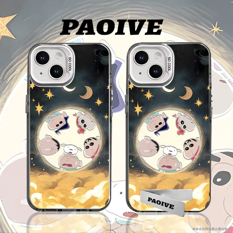 适用苹果华为vivo一加iPhone小米三星蜡笔小新防摔彩银手机壳