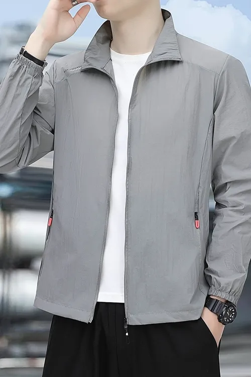 2025夏冰丝超薄防晒衣男宽松透气外套立领户外运动速干皮肤衣上衣