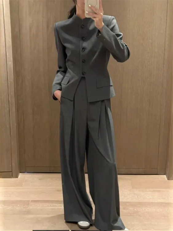 简约国风古西装套装女2025早秋新中式复高级感气质外套长裤两件套