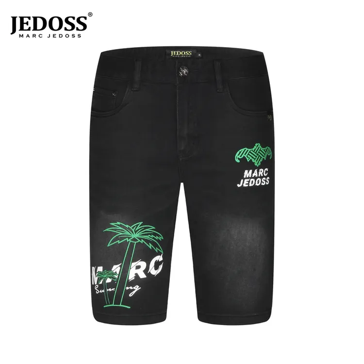 JEDOSS/爵迪斯2025夏季新款宽松椰树胶印破洞刺绣直筒牛仔中裤154