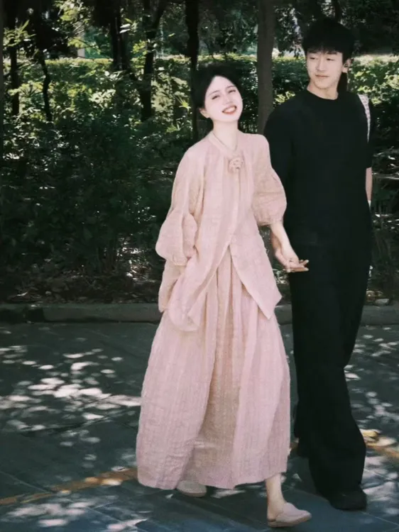 2025夏季新款韩系简约甜美粉色宽松衬衫百搭气质半身裙两件套装