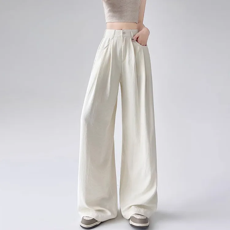 夏季薄款阔腿裤子大码女胖mm显瘦梨型身材高腰冰丝裤慵懒风小个子