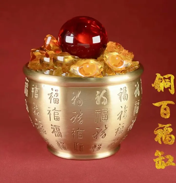 高档中式创意黄铜百福金蟾缸零钱缸米缸聚宝盆摆件