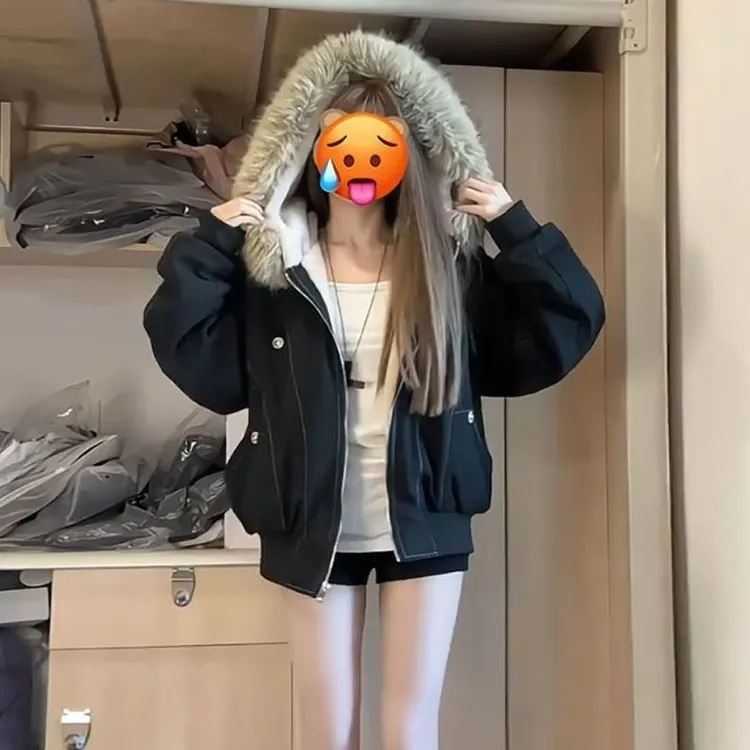 毛领连帽拉链外套秋冬百搭宽松显瘦开衫上衣潮慵懒风学生ins卫衣