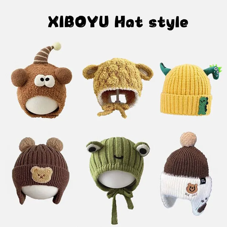 宝宝男童秋冬季可爱毛线帽婴幼儿超萌加厚护耳帽小月龄保暖套帽