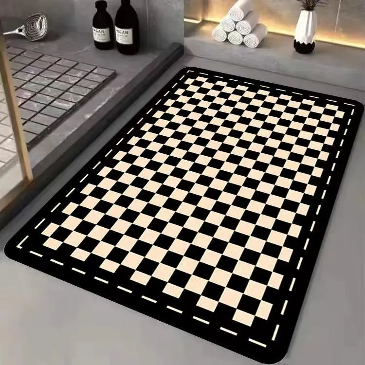 浴室地垫网红棋盘格卫生间进门硅藻泥地垫吸水防滑脚垫洗手间垫子