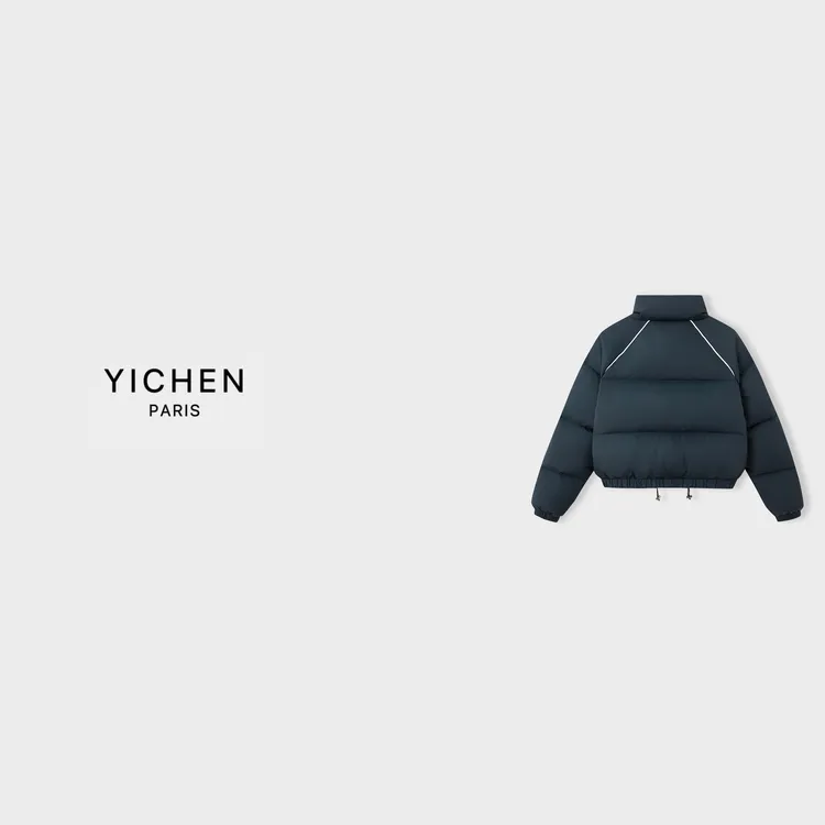 YC 藏蓝色立领拼接短款羽绒服-4173