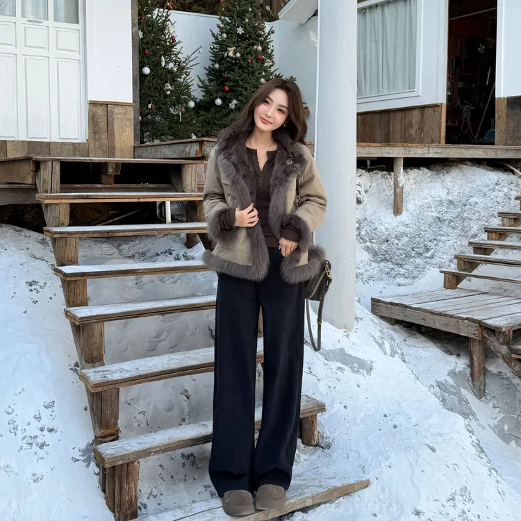 Moprobably李予诺「羊绒蓝牛」抓绒山羊绒复古直筒牛仔裤L5473067