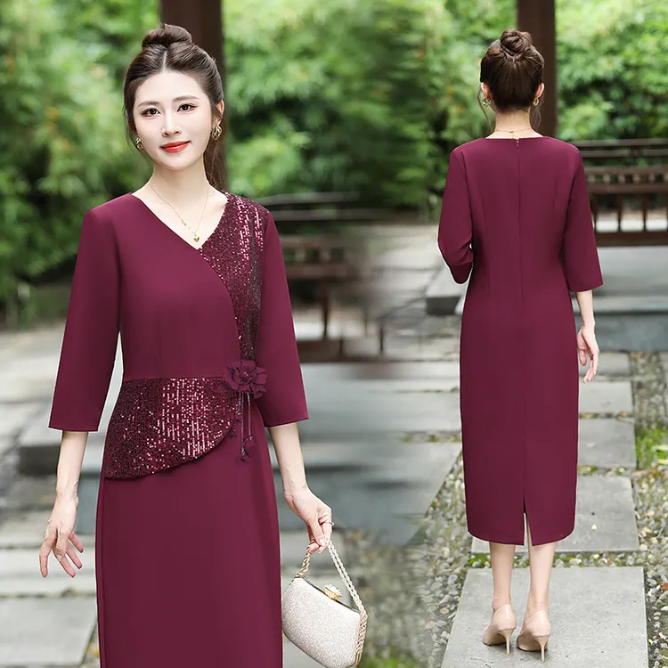 高端喜婆婆婚礼敬酒服气质小个子结婚礼服妈妈中长款连衣裙礼服秋