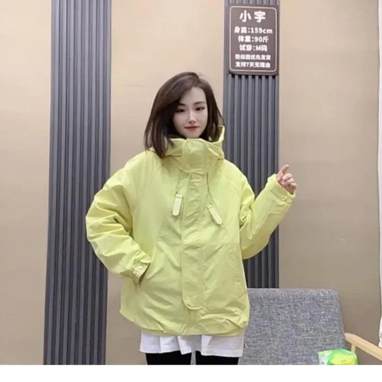 2025春季新款韩版宽松加厚薄棉冲锋衣外套女短款洋气百搭休闲风衣