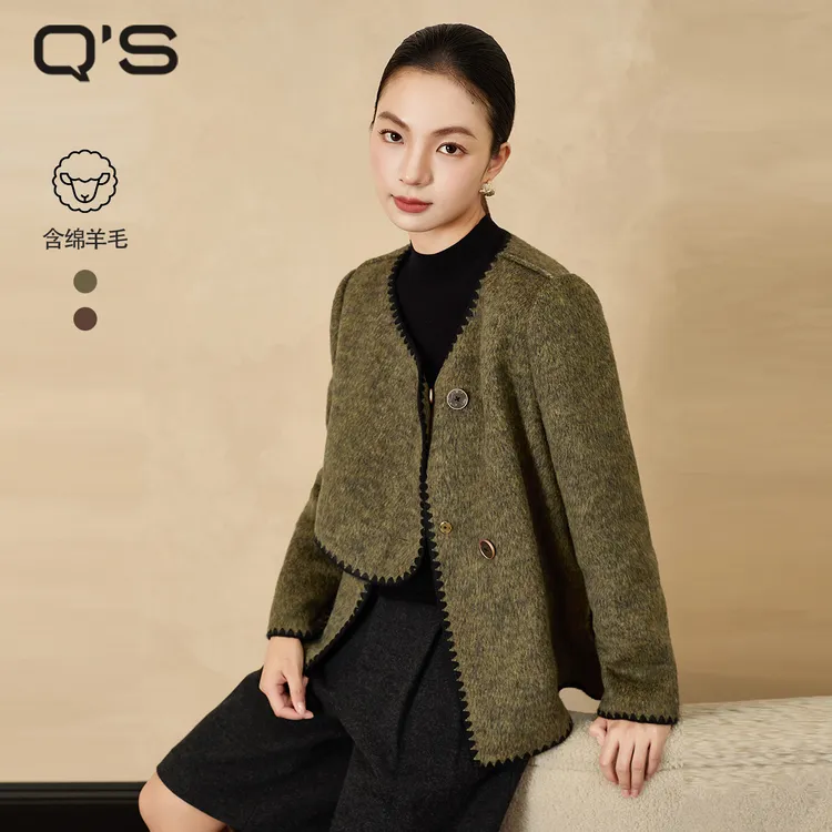 秸熙冬季新款复古小香风双面呢大衣设计感门襟绵羊毛外套5XD2A2