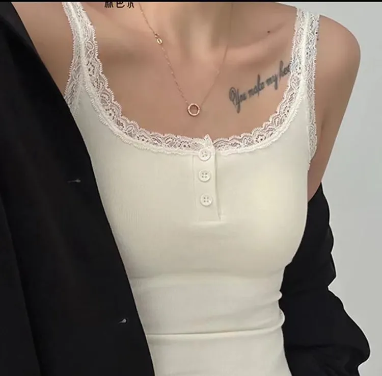 三粒扣磨毛固定杯蕾丝吊带美背