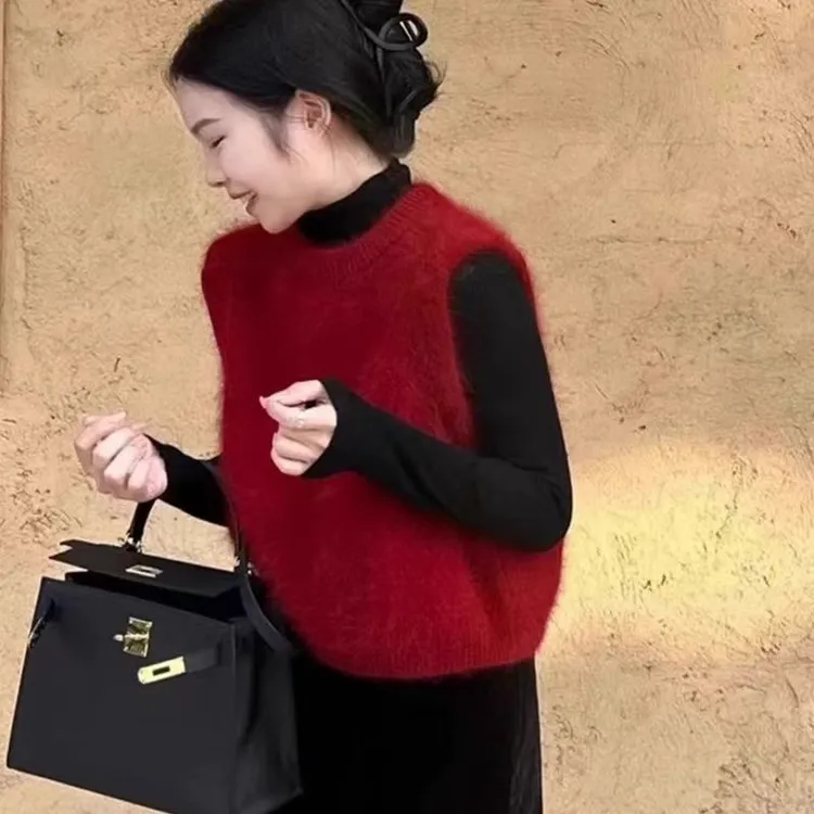 清仓捡漏~专柜过年红坎肩针织马甲女秋冬毛衣叠穿外搭背心上衣春