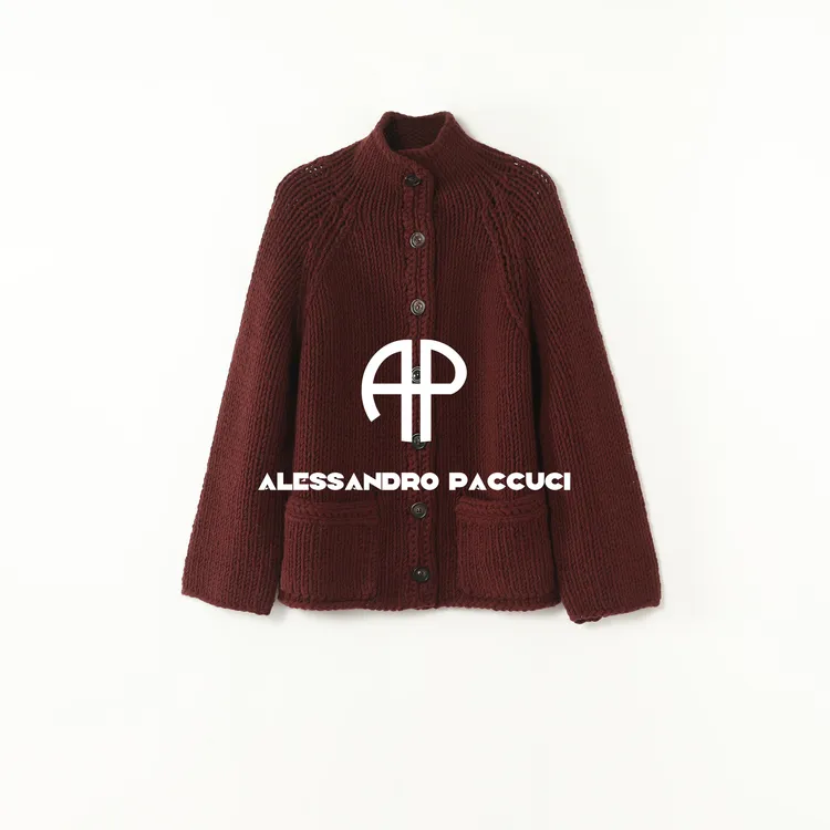 AP洛哥54272SM 立领100绵羊毛手工制作单排扣时尚针织衫