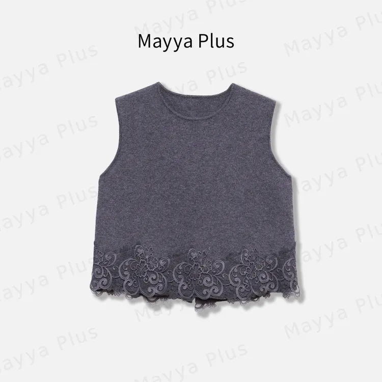 【治愈季节】Mayya Plus麦芽定制蕾丝花边无袖针织马夹背心32547520