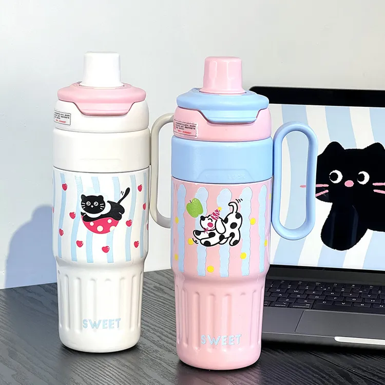 保温杯女大容量冰霸杯2025新款不锈钢保冷水杯带把手便携吸管杯子