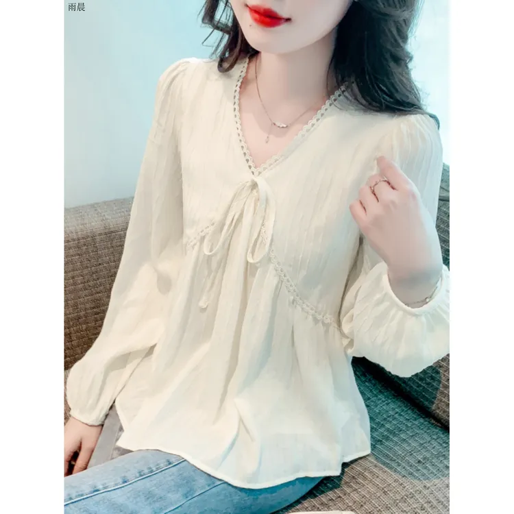2025春季新款长袖衬衫女女装别致小衫遮肚子洋气法式气质早春上衣
