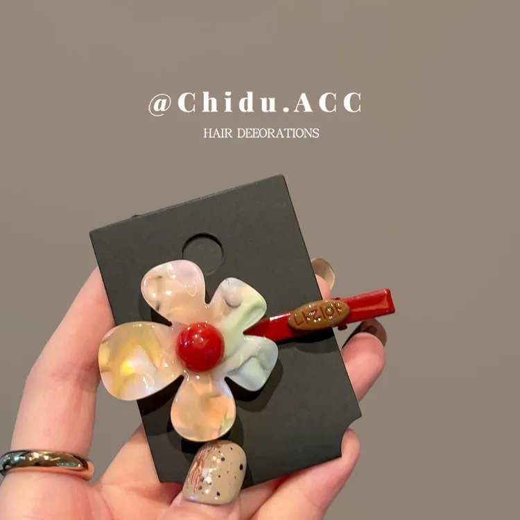 韩国东大门新款小众设计感炫彩色花朵发夹少女感刘海碎发夹头饰新