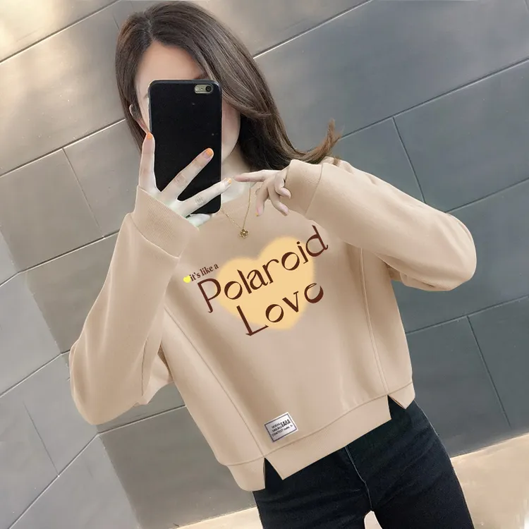 春秋冬新款加绒加厚长袖卫衣女韩版宽松设计感小众设计感百搭上衣