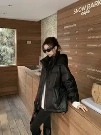 NINGLYNN STUDIO【山野】绵羊皮白鹅绒羽绒服可脱卸帽外套 361018