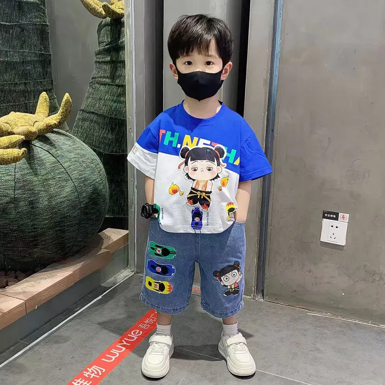 【安安家】男女童汽车哪吒短袖套装帅气薄款运动套中小童衣服男孩