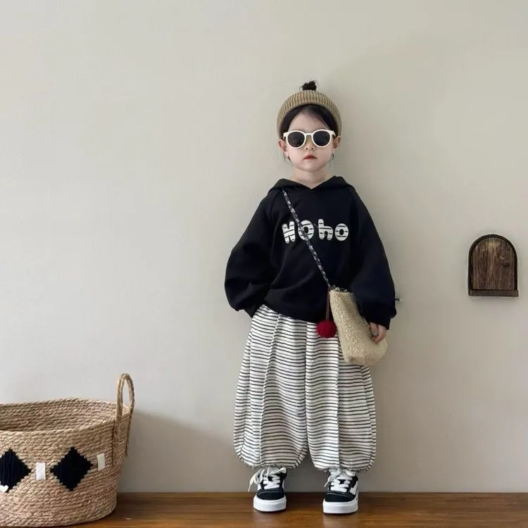 韩国童装男女童套装2025秋季新款时尚宝宝连帽印花女童秋款套装