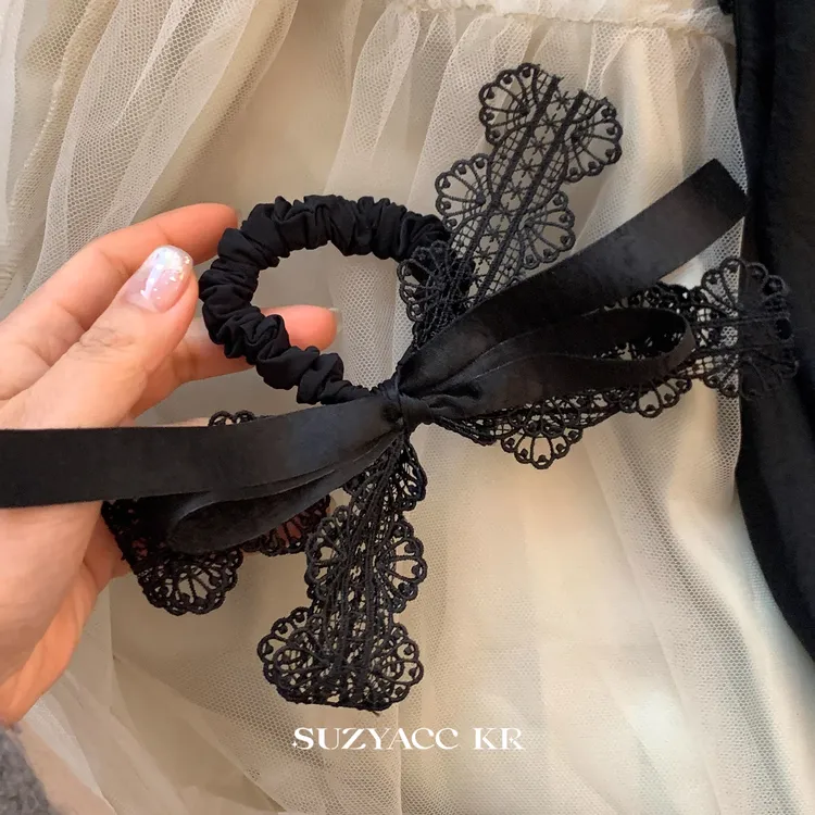 复古蕾丝飘带蝴蝶结发绳女2025新款法式轻奢小众发圈网纱小香风