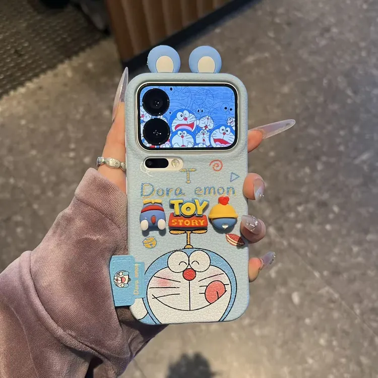 奥菲顿立体哆啦公仔耳朵适用苹果17皮纹16手机壳华为vivo小米oppo