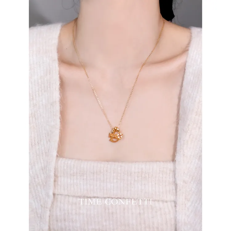 黄铜项链 镀K金【孙二娘】旋转木马-百搭精致毛衣链项链TC 11686