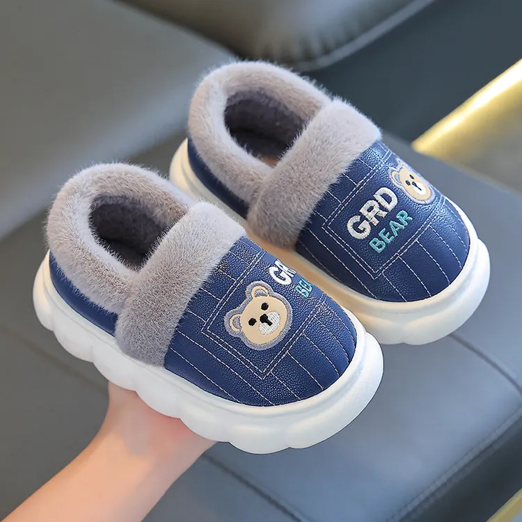 儿童棉鞋秋冬季男童防水防滑居家加绒加厚保暖软底卡通女童包跟