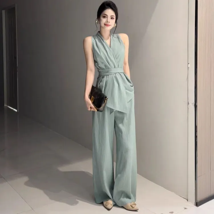街头风慵懒风气质法式时尚套装阔腿裤设计师夏季高腰显瘦