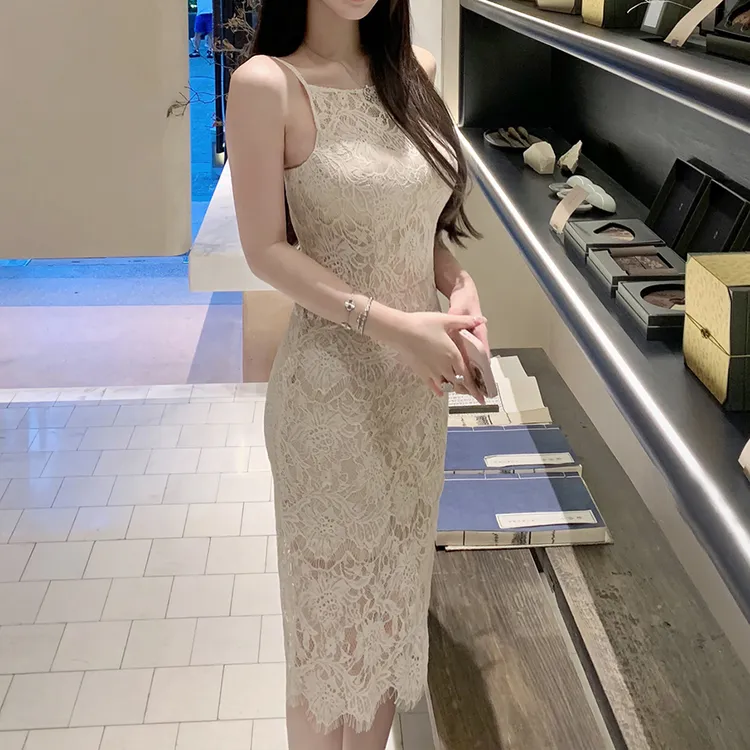 白玉兰/肤如凝脂的美 柔软蕾丝连衣裙 自带胸垫气质修身包臀裙女