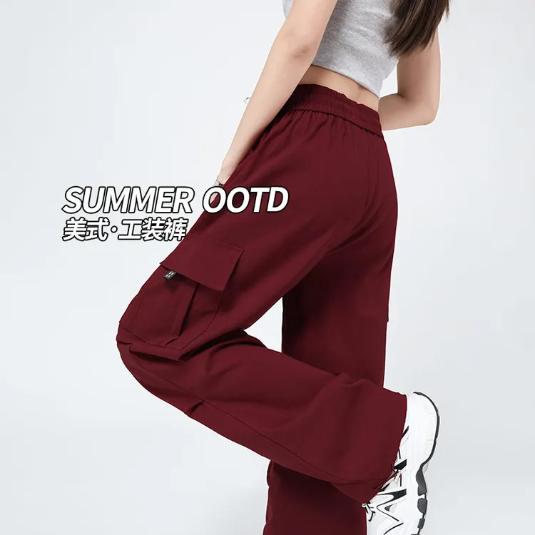 美式工装裤子女春夏季薄款2025窄版直筒伞兵裤休闲登山运动阔腿裤