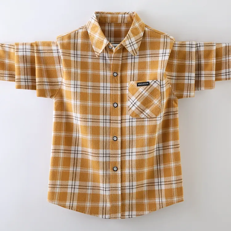 男童格子衬衫春秋款2025儿童纯棉长袖男孩中大童帅气衬衣春装上衣