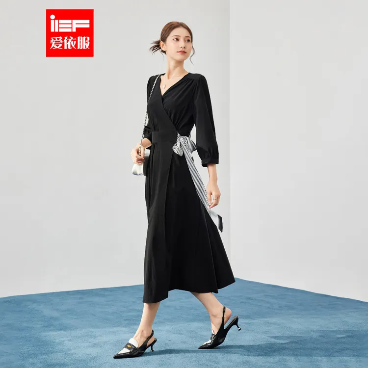 IEF/爱依服2025新款夏秋季一片式气质纺纱速干连衣长裙