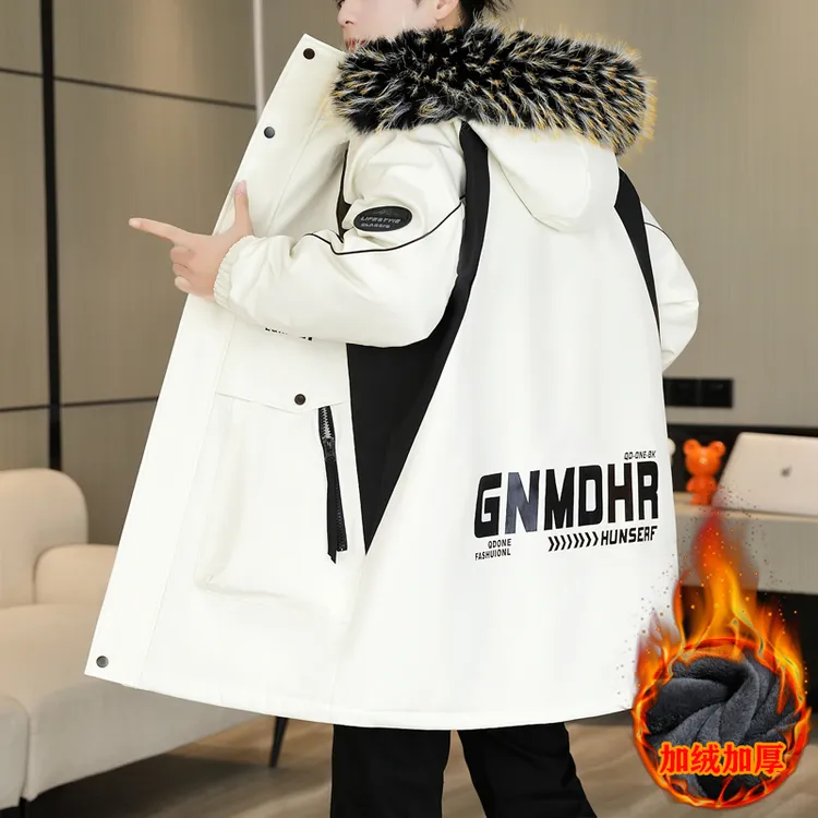 工装夹克男款加绒加厚外套男冬季派克服中长款棉服保暖冲锋衣潮