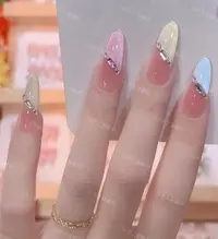 【彩虹糖】纯手工冰透彩虹猫眼渐变带钻穿戴甲夏日显白多巴胺穿戴甲