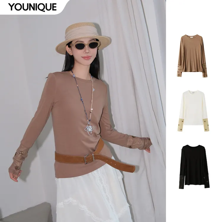 【ICE DUST】新品25早秋袖口重工钉珠长袖T恤女