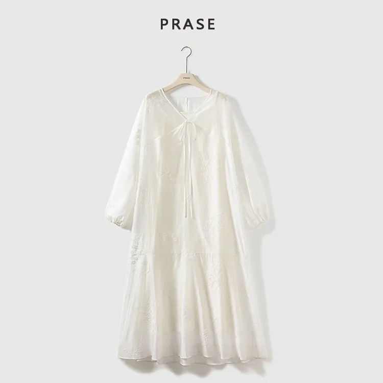 PRASE·噜【淡香去】微胖轻奢设计款夏慵懒风天丝刺绣连衣裙PR504E55