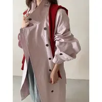 【高定廓形飘带风衣】韩系立领单排扣宽松休闲风衣KX08W-9182