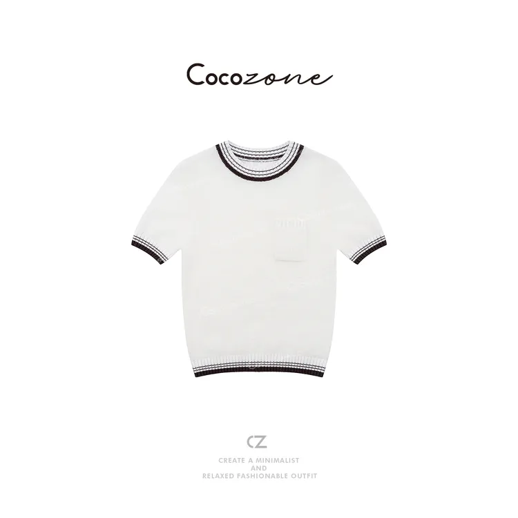 COCO ZONE刘一一 “达家主角”羊驼混纺圆领撞色毛织短袖CD1A1013